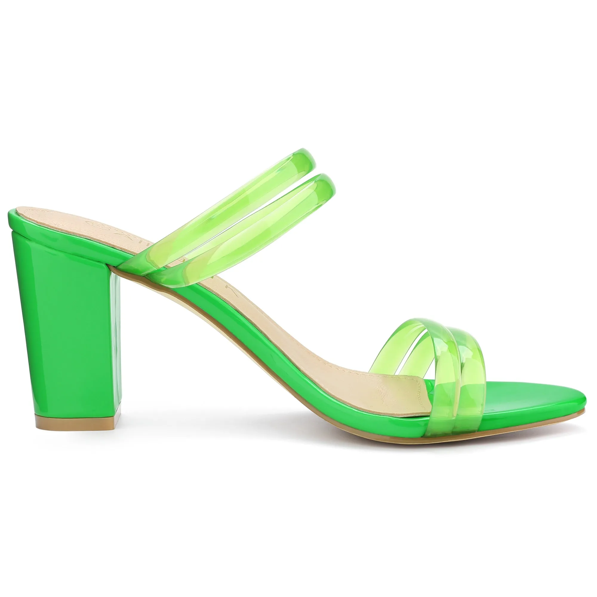 TPU Clear Strappy Slide Mule Block Heel Sandal
