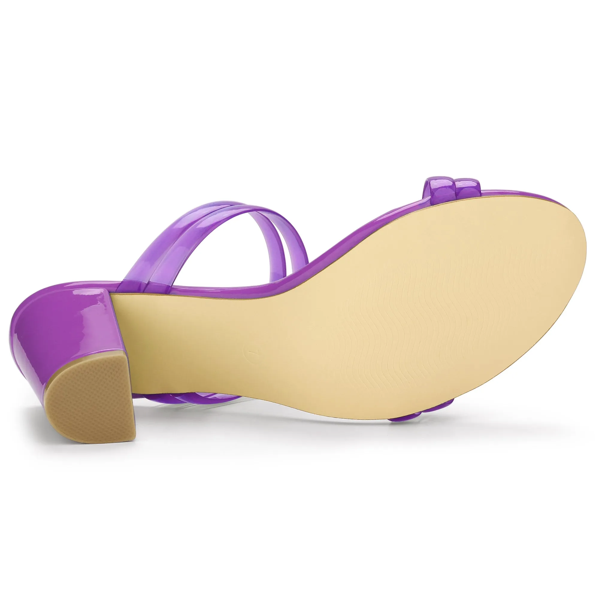 TPU Clear Strappy Slide Mule Block Heel Sandal