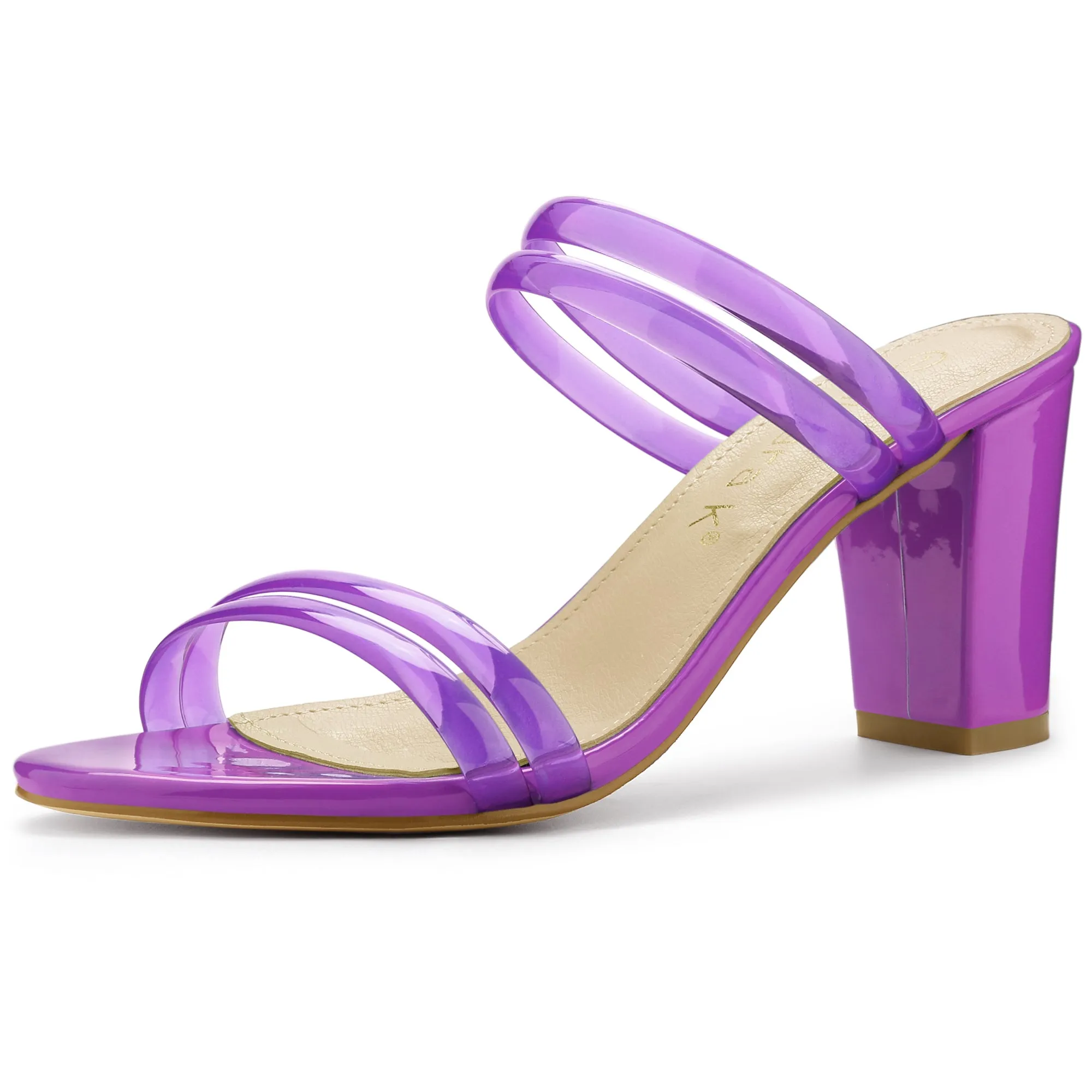 TPU Clear Strappy Slide Mule Block Heel Sandal