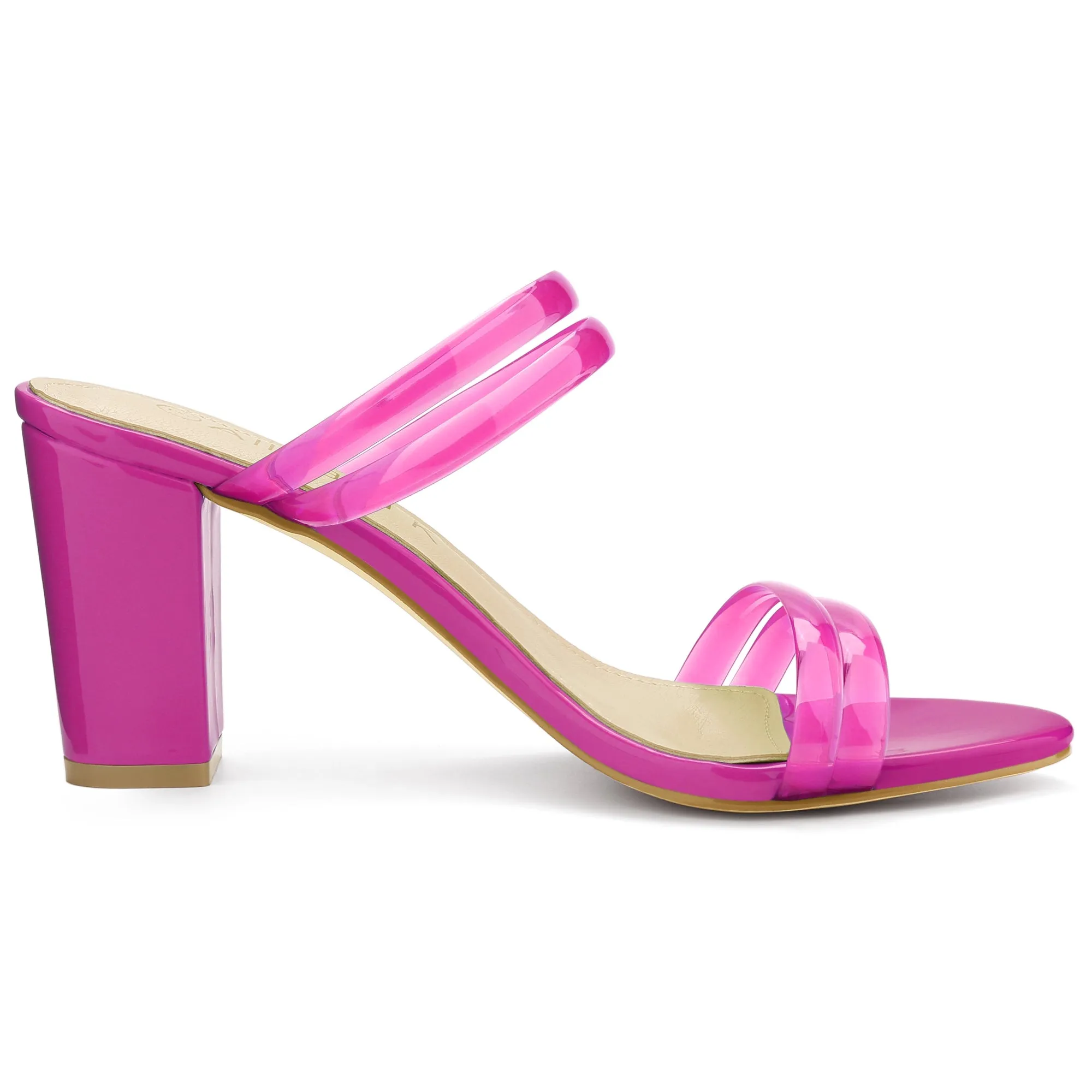TPU Clear Strappy Slide Mule Block Heel Sandal