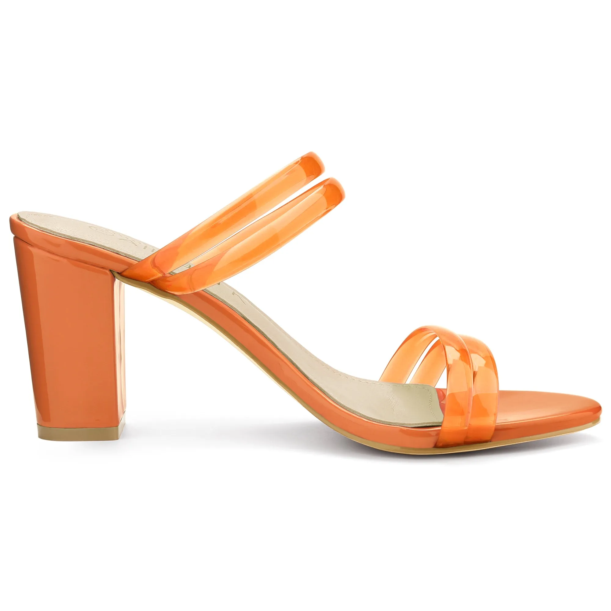 TPU Clear Strappy Slide Mule Block Heel Sandal