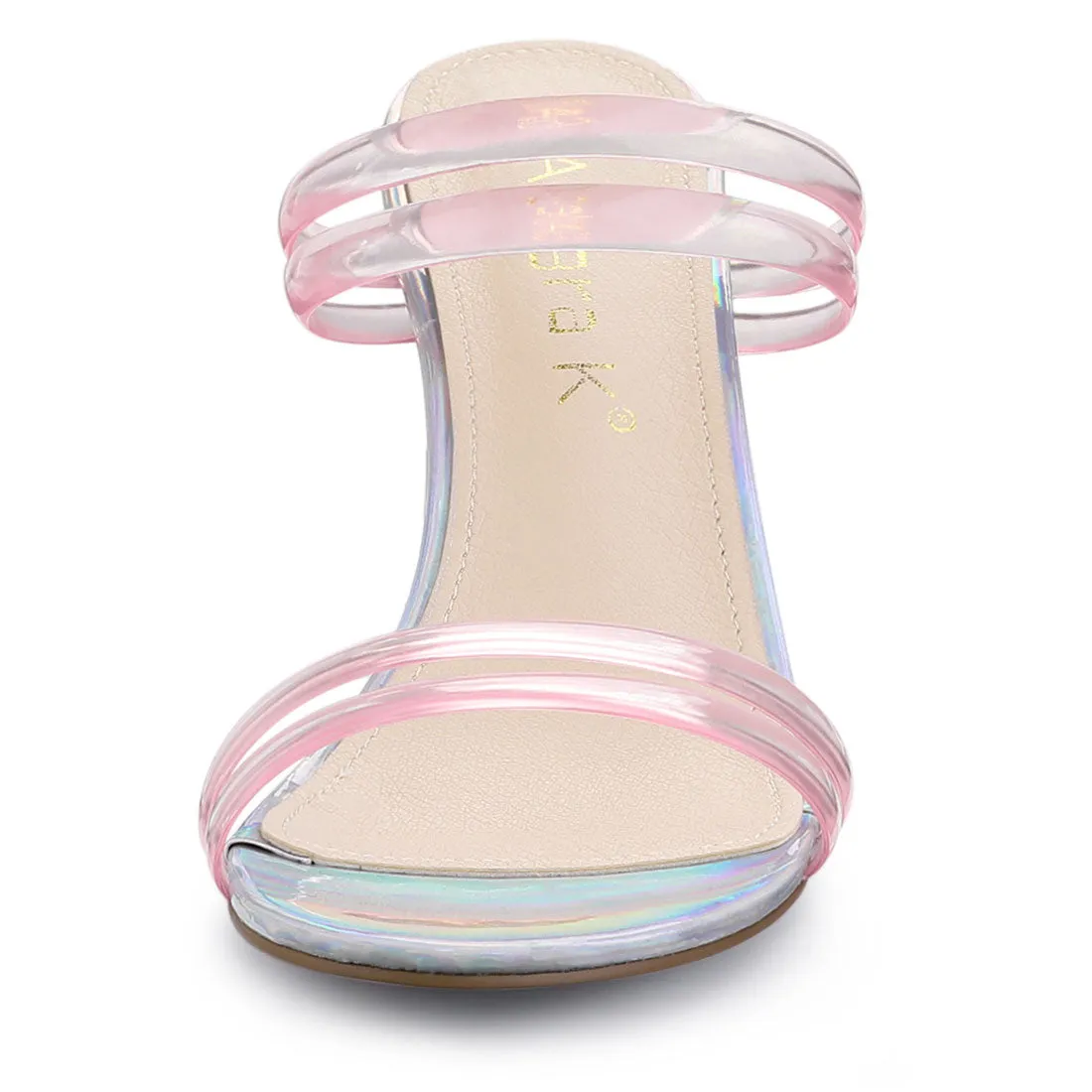TPU Clear Strappy Slide Mule Block Heel Sandal