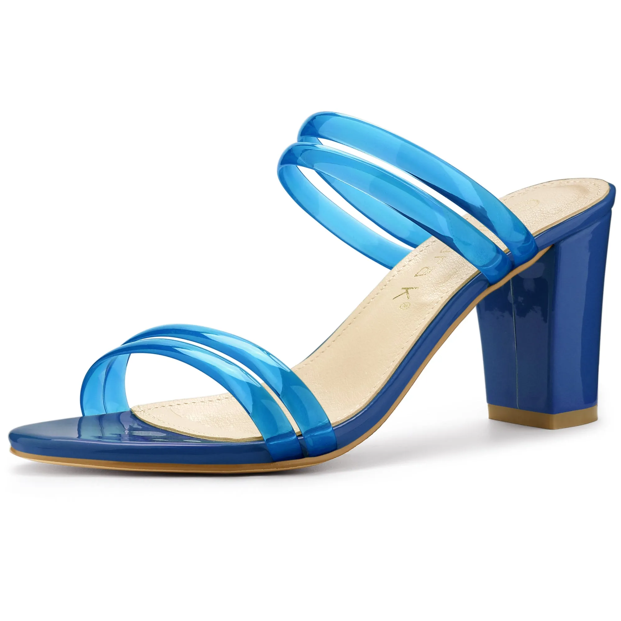 TPU Clear Strappy Slide Mule Block Heel Sandal