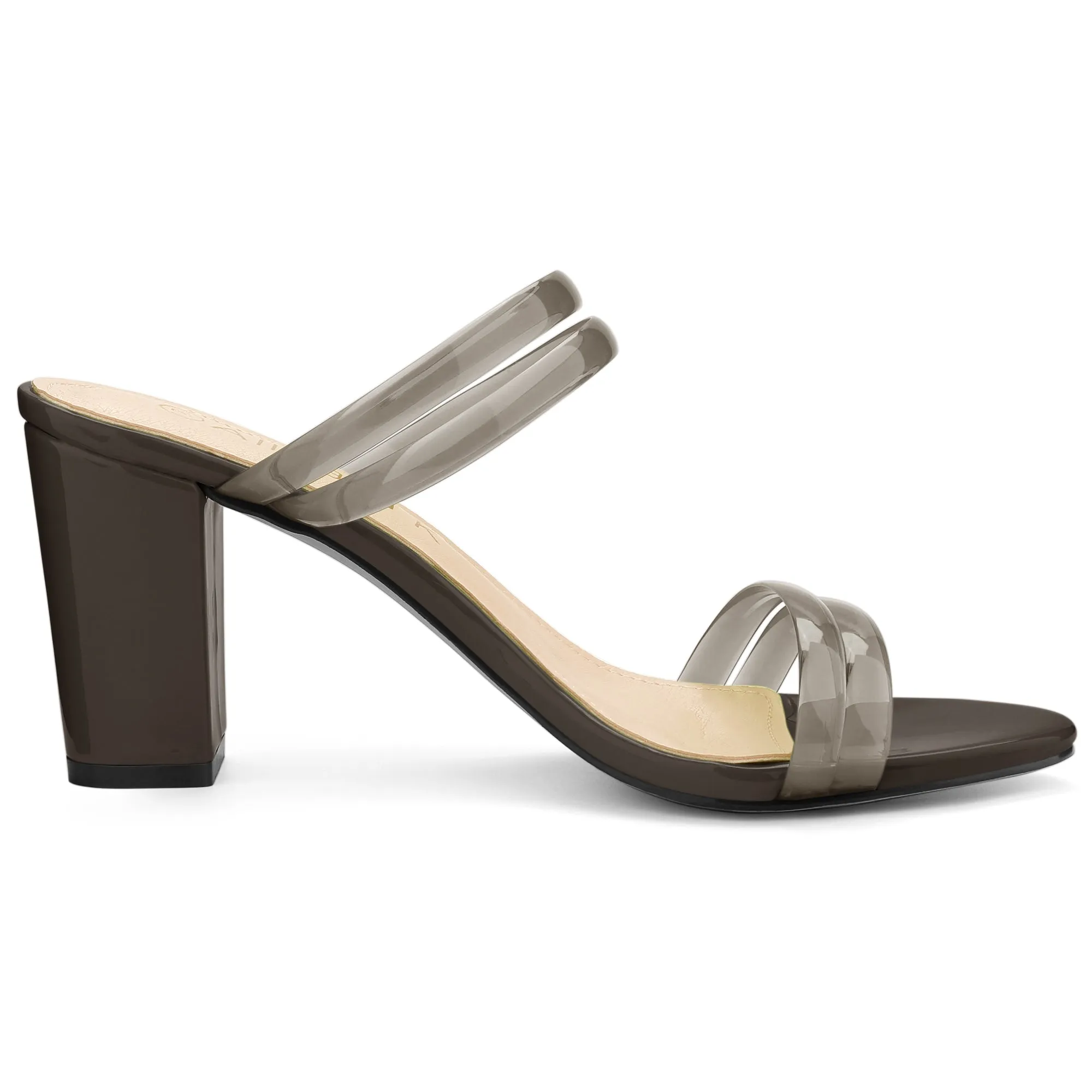 TPU Clear Strappy Slide Mule Block Heel Sandal