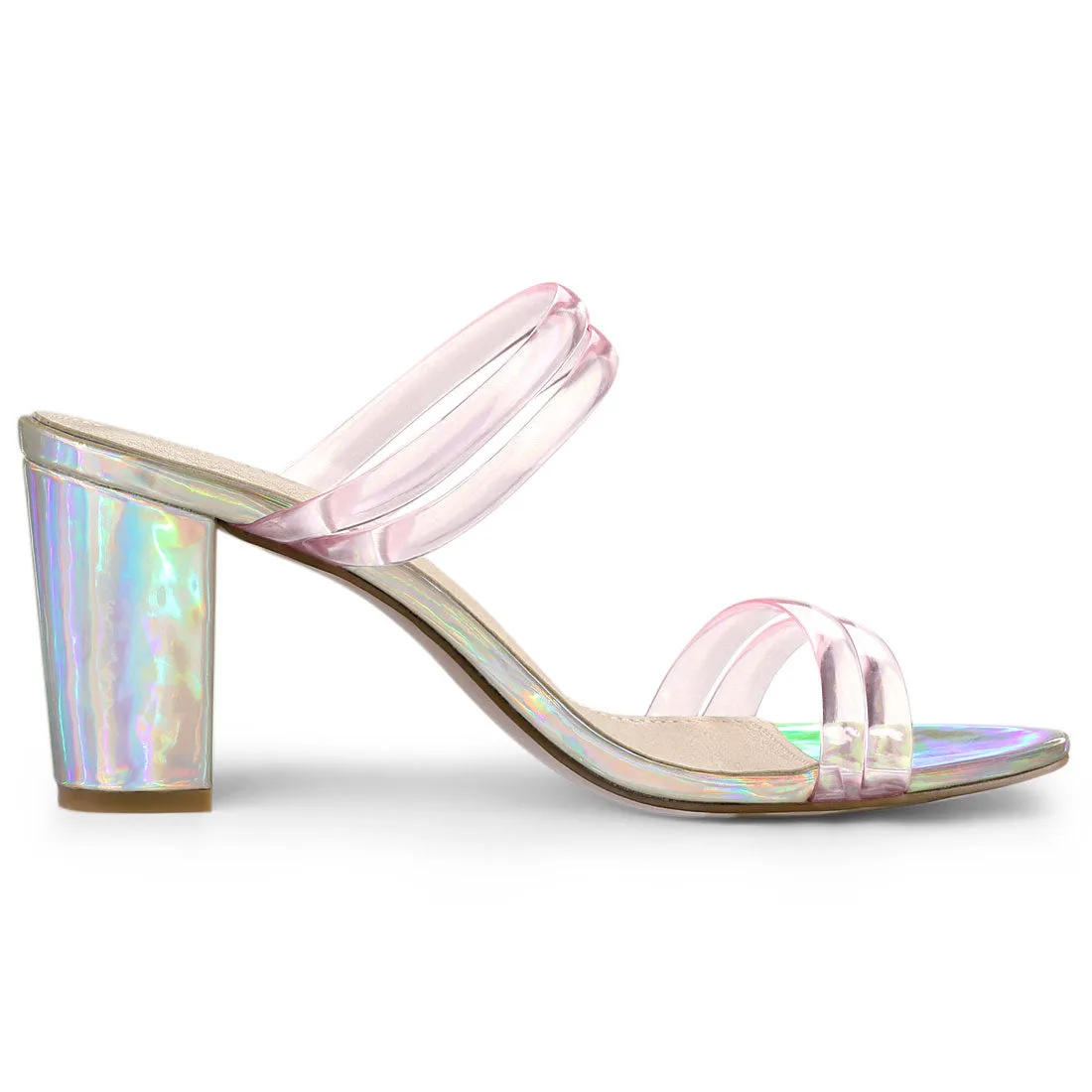 TPU Clear Strappy Slide Mule Block Heel Sandal