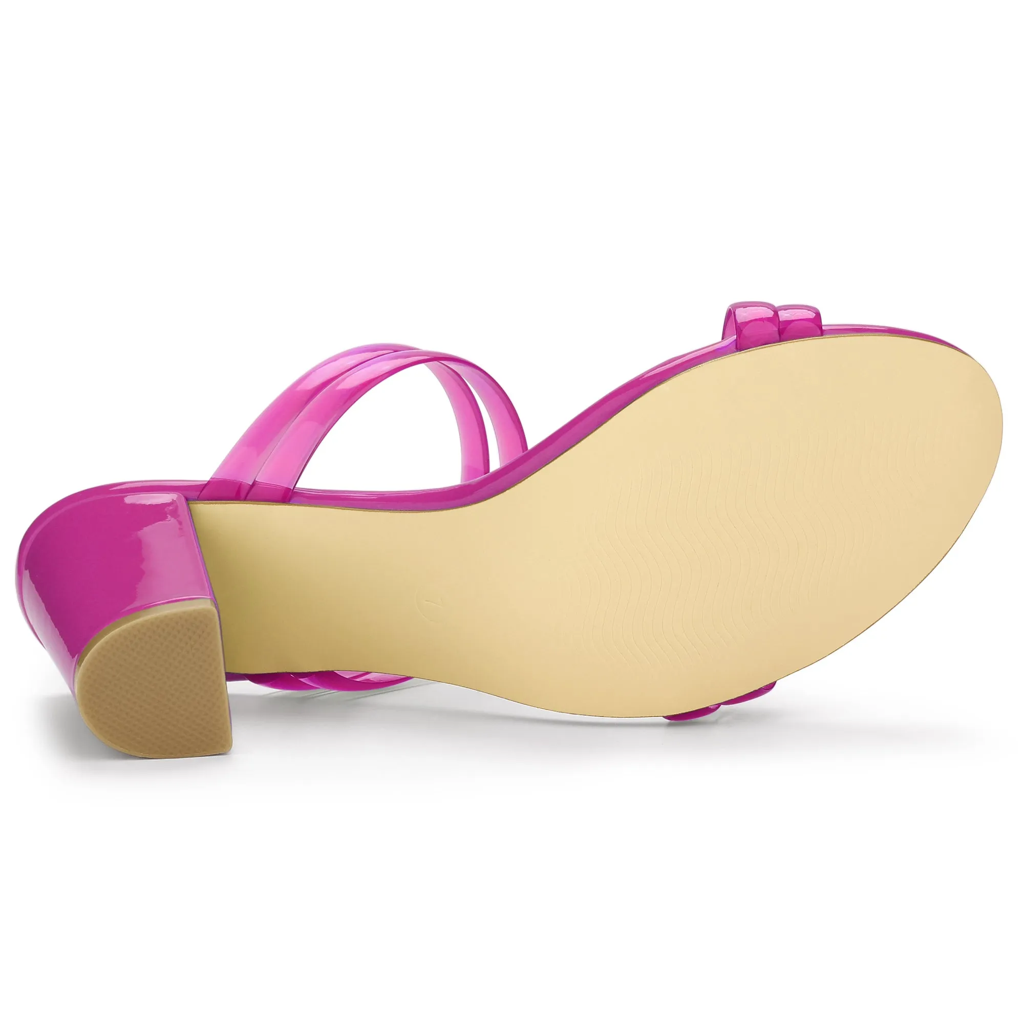 TPU Clear Strappy Slide Mule Block Heel Sandal