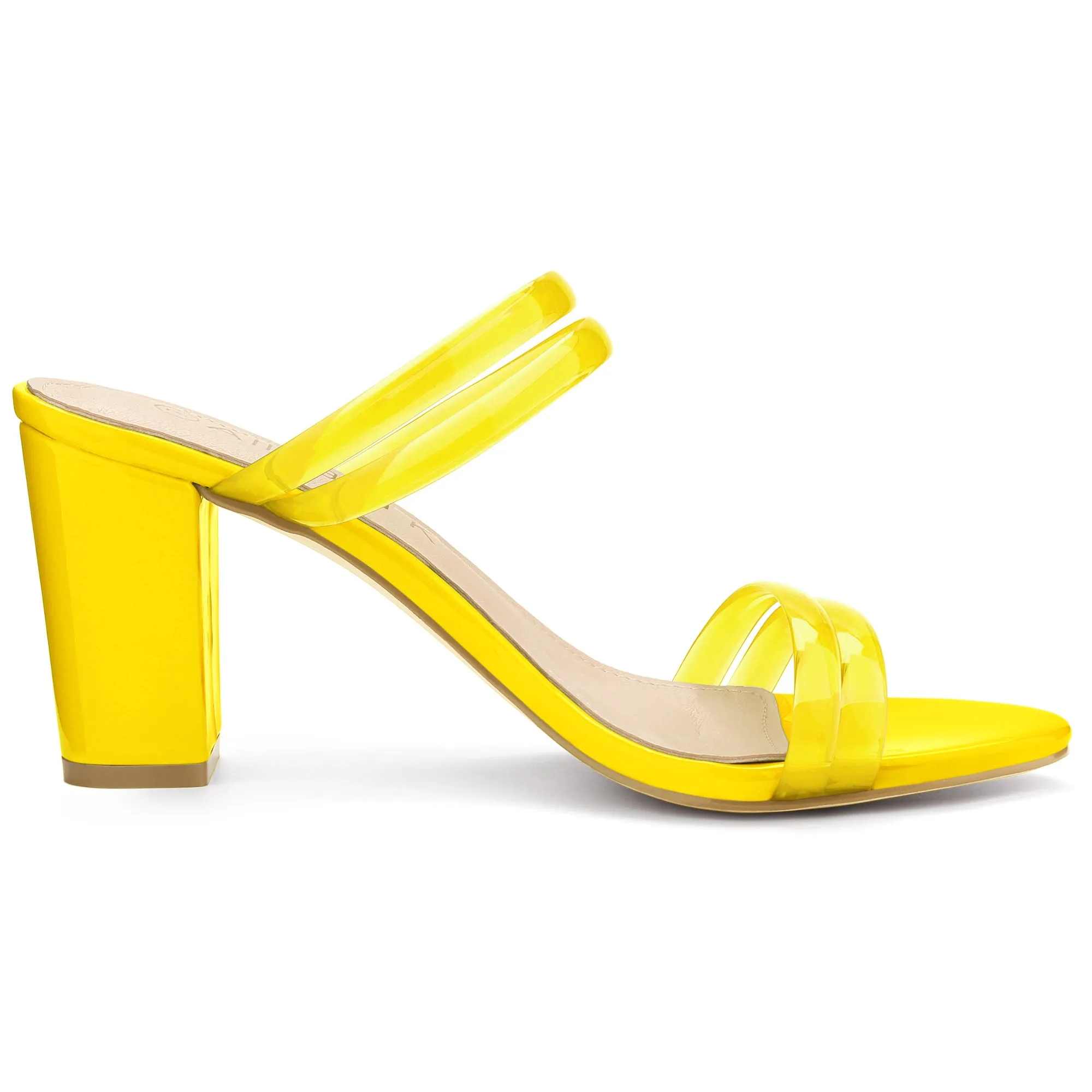 TPU Clear Strappy Slide Mule Block Heel Sandal