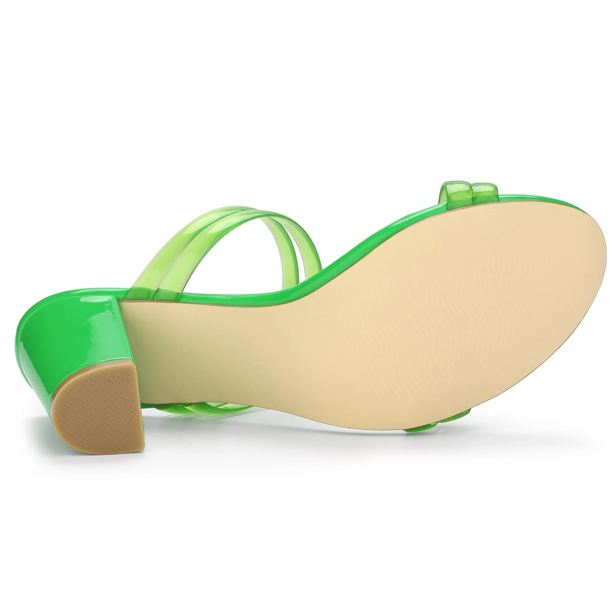 TPU Clear Strappy Slide Mule Block Heel Sandal