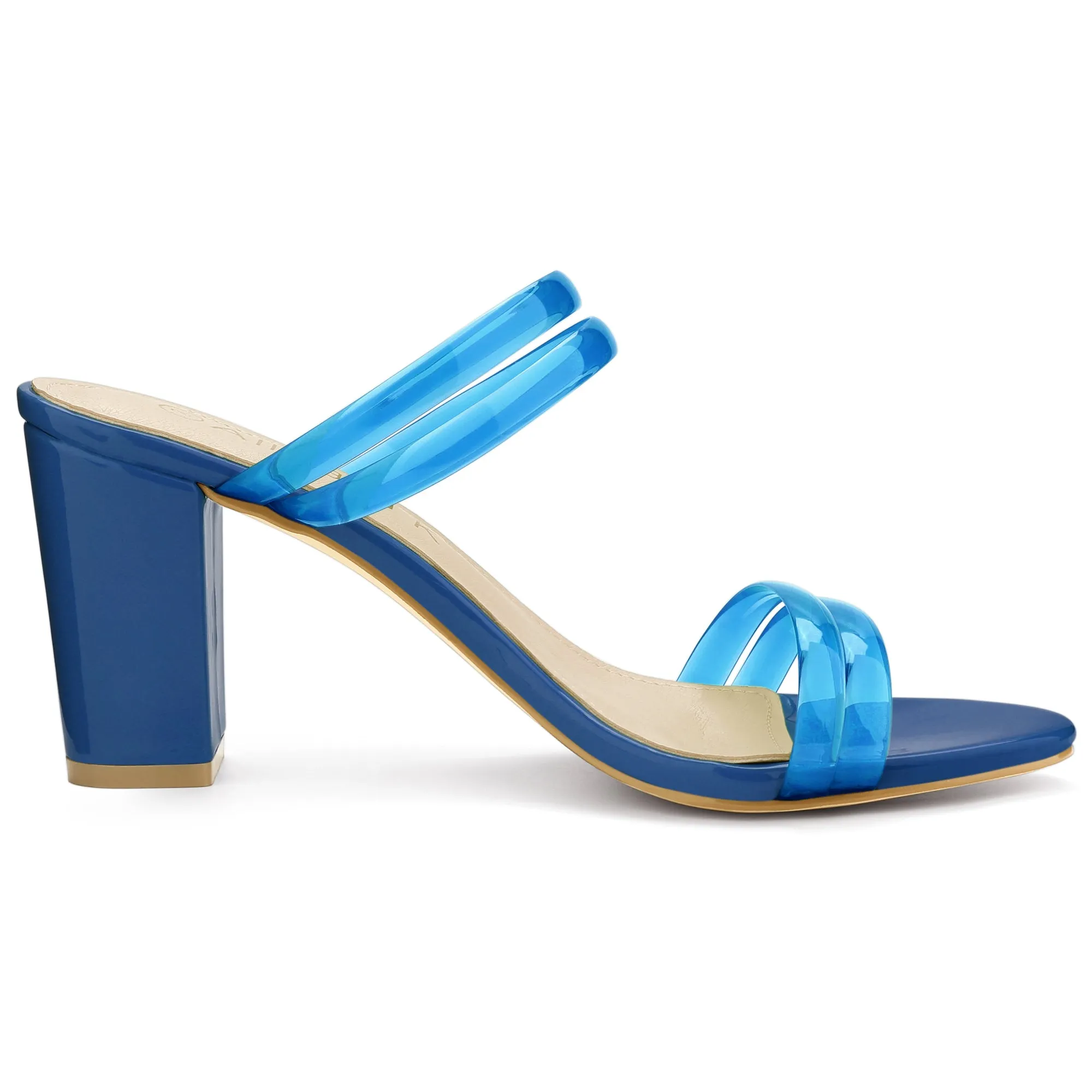 TPU Clear Strappy Slide Mule Block Heel Sandal