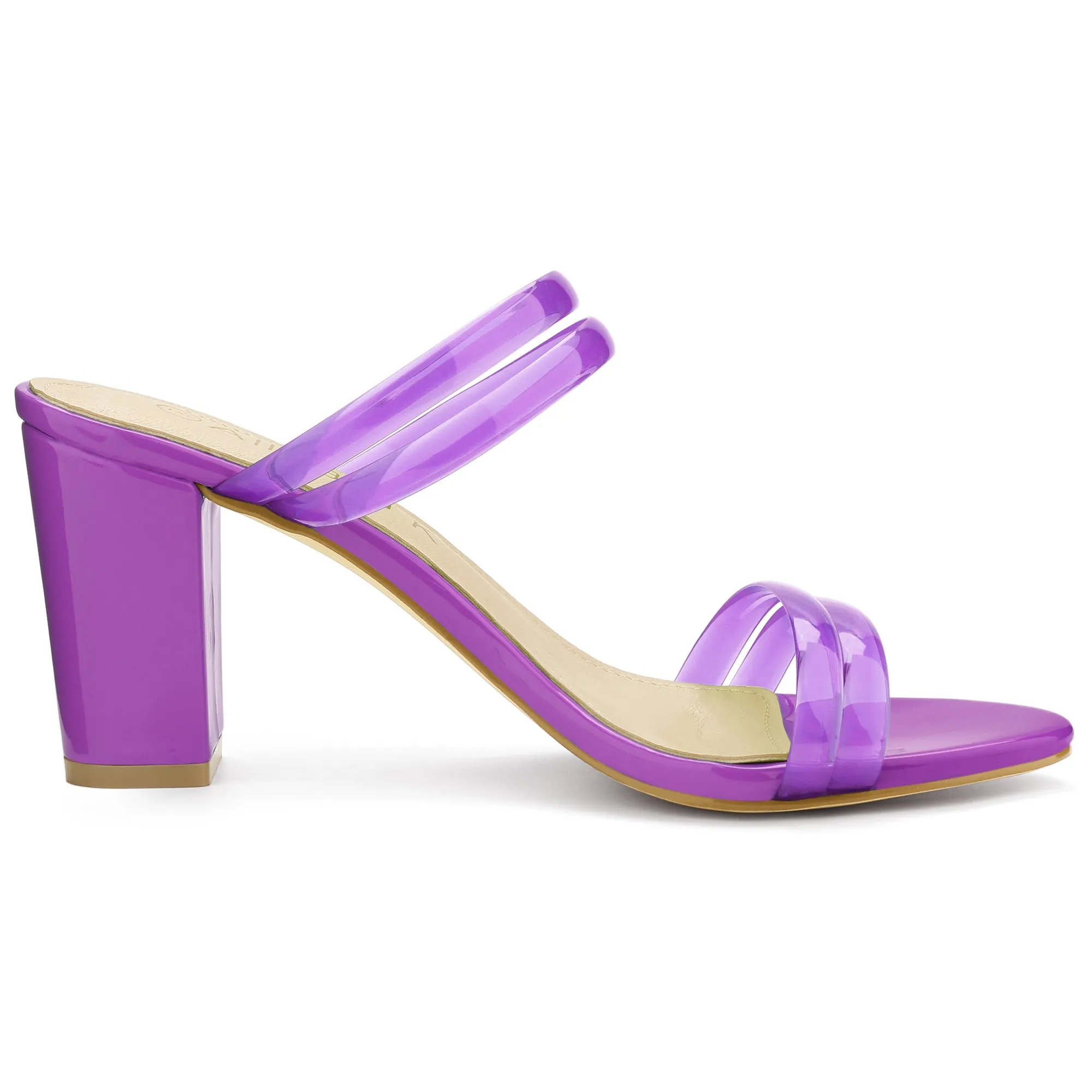 TPU Clear Strappy Slide Mule Block Heel Sandal