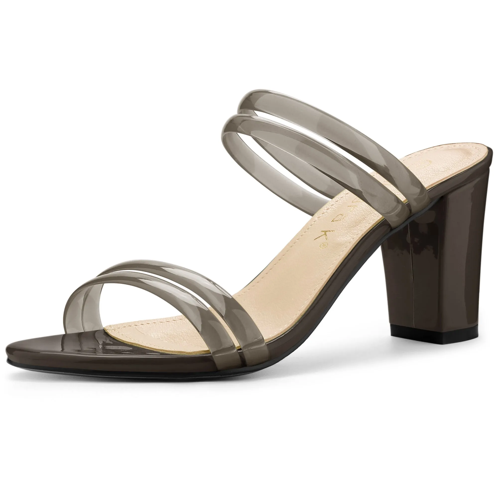 TPU Clear Strappy Slide Mule Block Heel Sandal