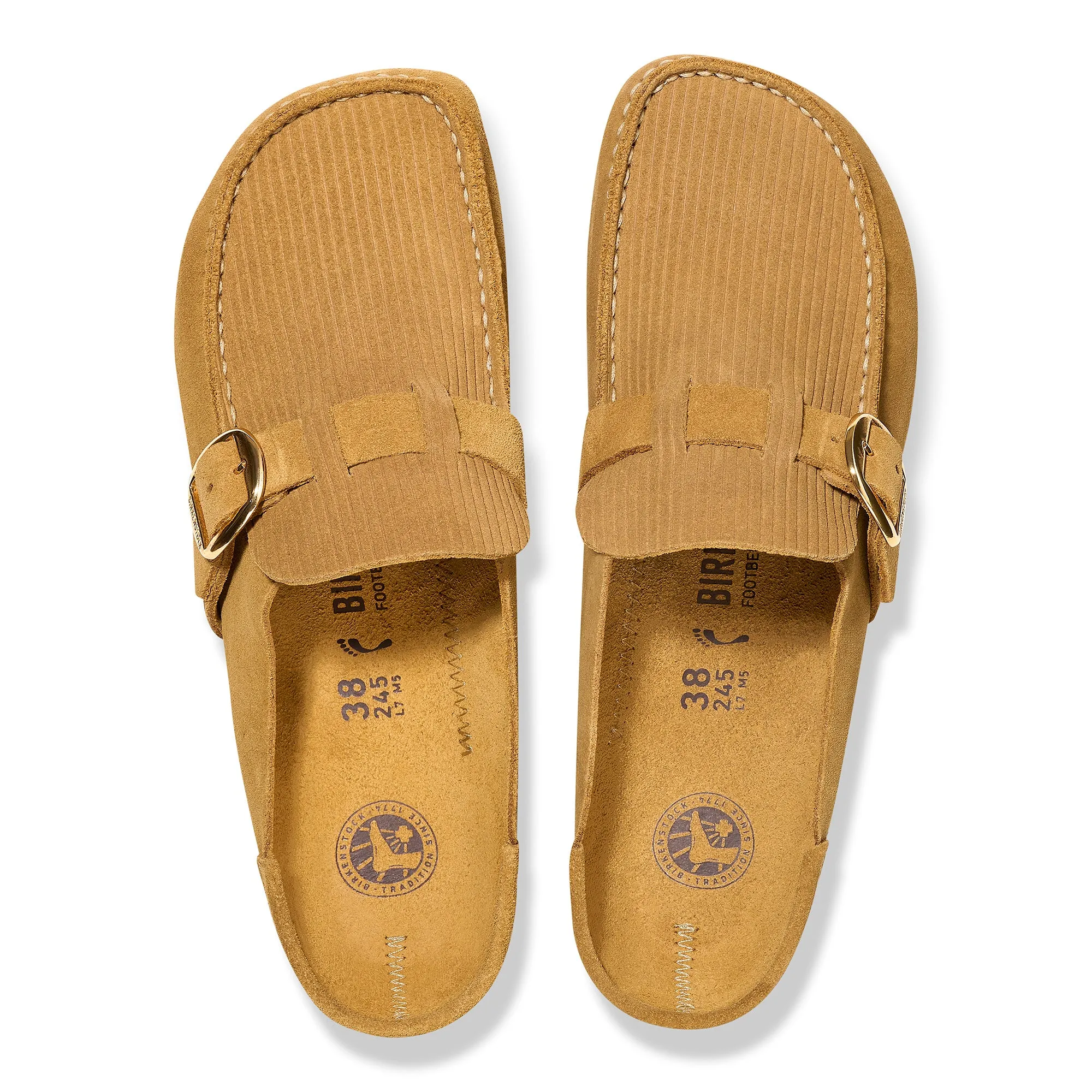 Women's Birkenstock Buckley Suede Embossed Color: Corduroy Cork Brown (MEDIUM/NARROW WIDTH)