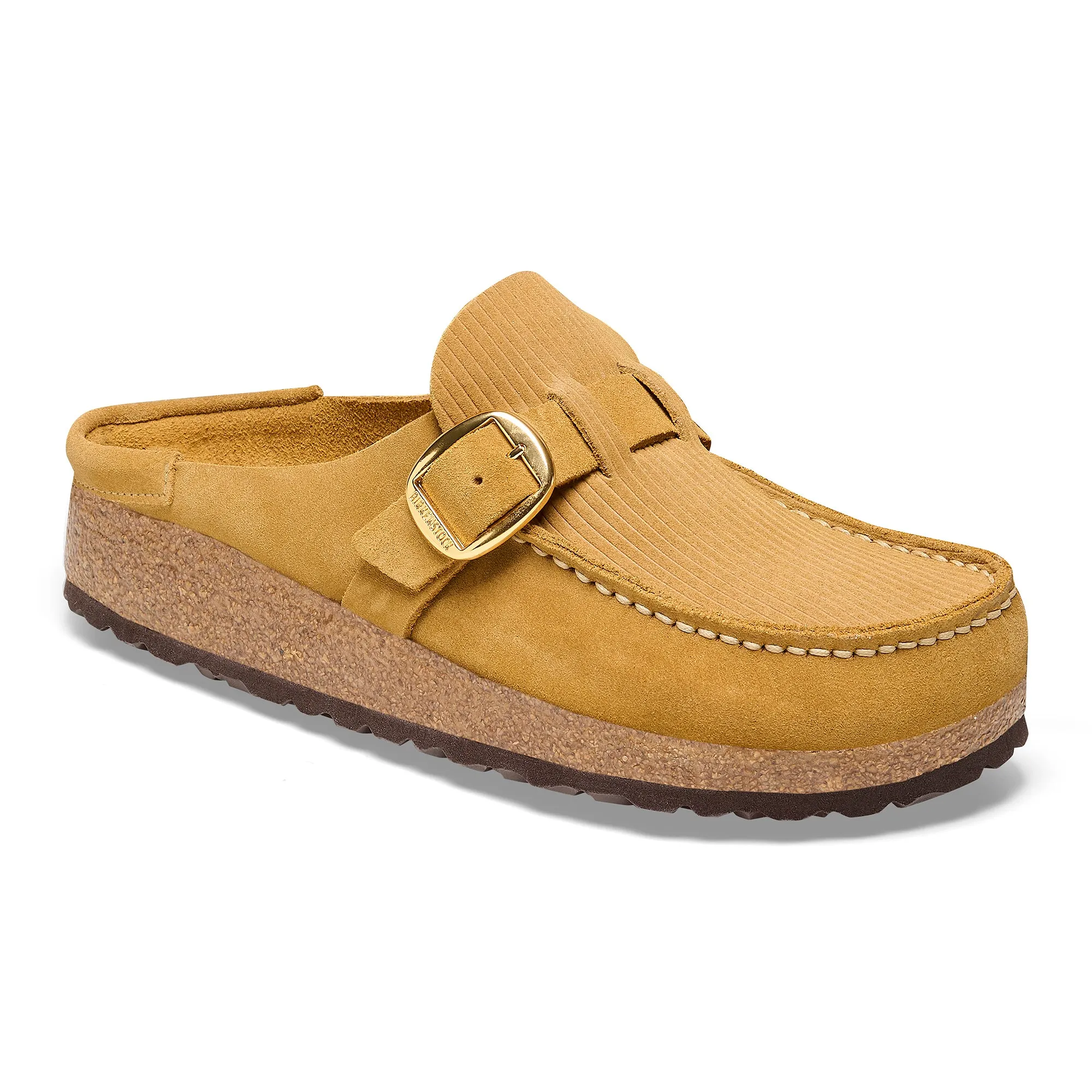 Women's Birkenstock Buckley Suede Embossed Color: Corduroy Cork Brown (MEDIUM/NARROW WIDTH)