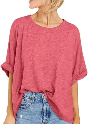 Women's Oversized T Shirts Loose Fit Tunic Tshirts Casual Summer Short Sleeve Tops Basic Tees