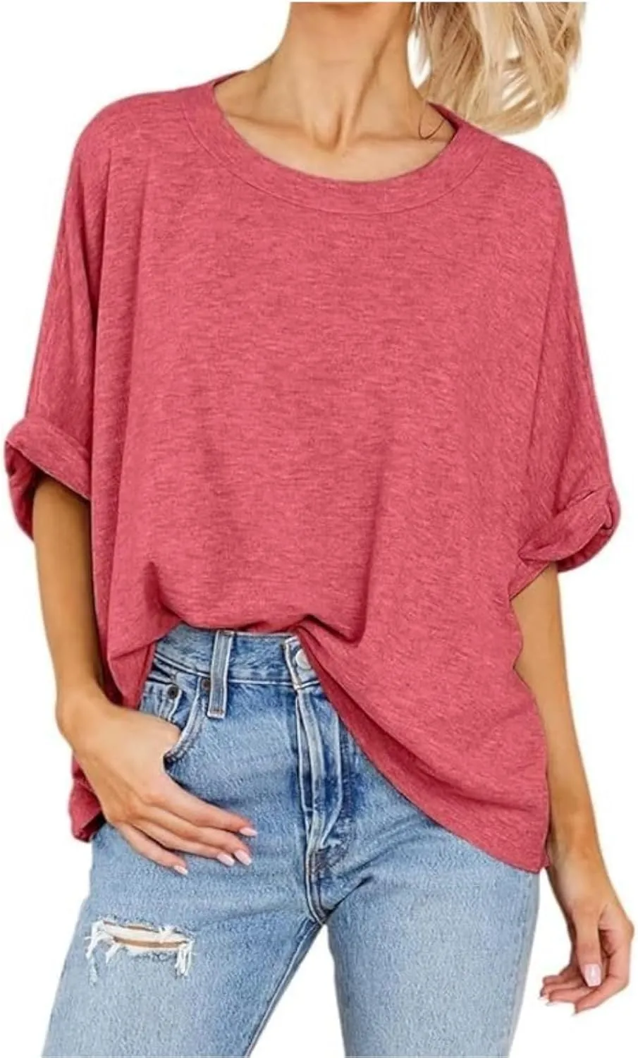 Women's Oversized T Shirts Loose Fit Tunic Tshirts Casual Summer Short Sleeve Tops Basic Tees