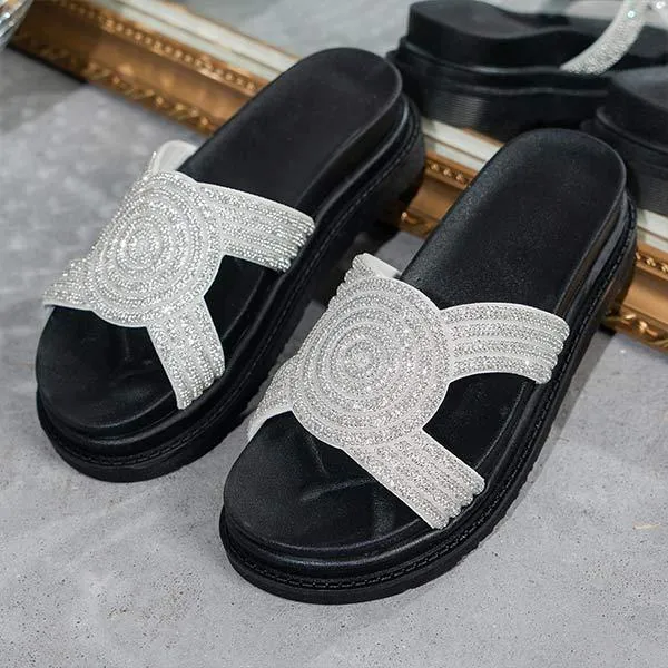 Women's Rhinestone Embellished Platform Slide Sandals 06599223C