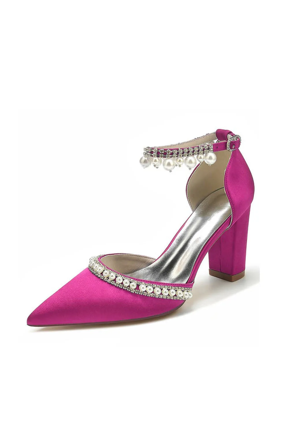 Women's Wedding Shoes Satin Block Heel Pearl Rhinestone Tassel Wedding Shoes