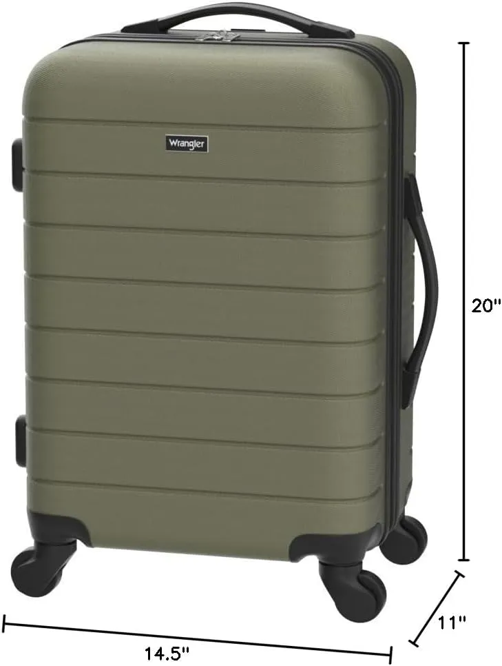 Wrangler Smart Luggage Set with Cup Holder and USB Port, Olive Green, 20-Inch Carry-On